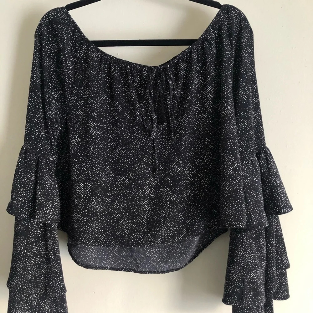 Rock Etiquette Front Tie Bell Sleeves Blouse Top